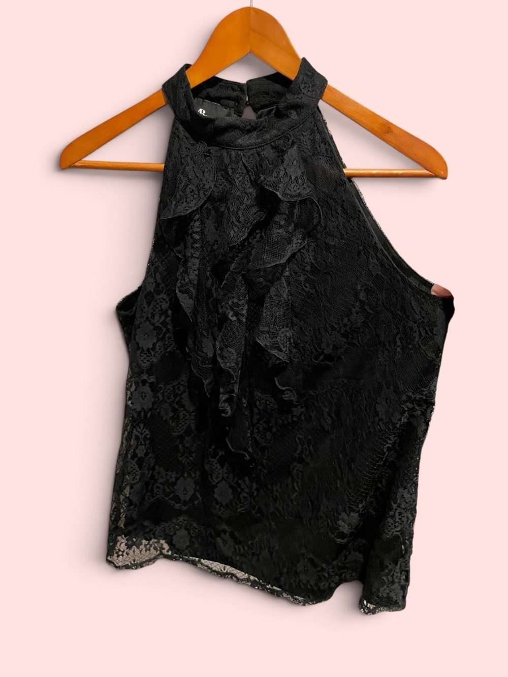 Cute Y2K lace ruffle high neck sleeveless top lined AB Studio whimsigoth tuxedo